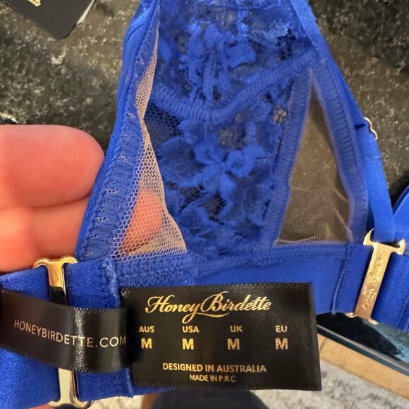 Honey Birdette Morgan Kukuro Electric Blue Set Small Medium Bra Panty Garter - Picture 8 of 13